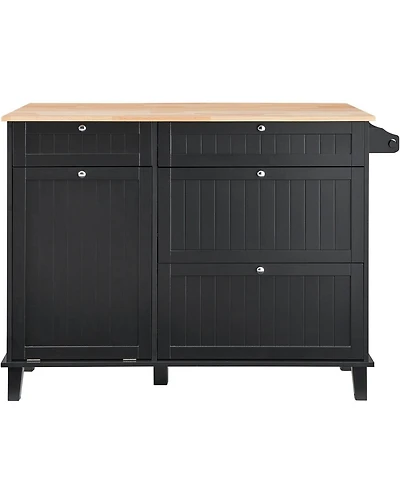 Sugift 50in Wood Top Kitchen Island Cart with Trash Cabinet and 4 Drawers Farmhouse Dining Table