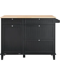 Sugift 50in Wood Top Kitchen Island Cart with Trash Cabinet and 4 Drawers Farmhouse Dining Table