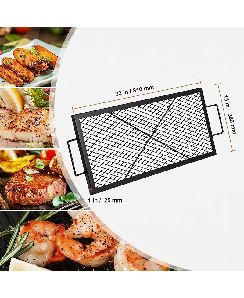 Sugift 32 in Heavy-Duty Steel Fire Pit Grill Grate Bbq Grill Grid for Outdoor Use