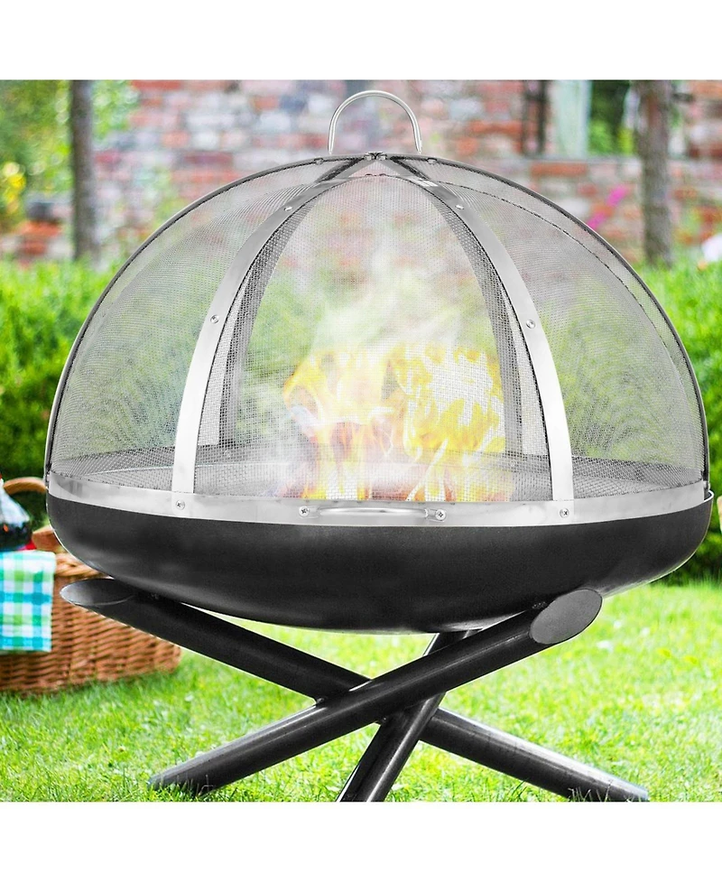 Sugift 36in Diameter Stainless Steel Firepit Spark Screen Lid Cover for Patio Fire Pits