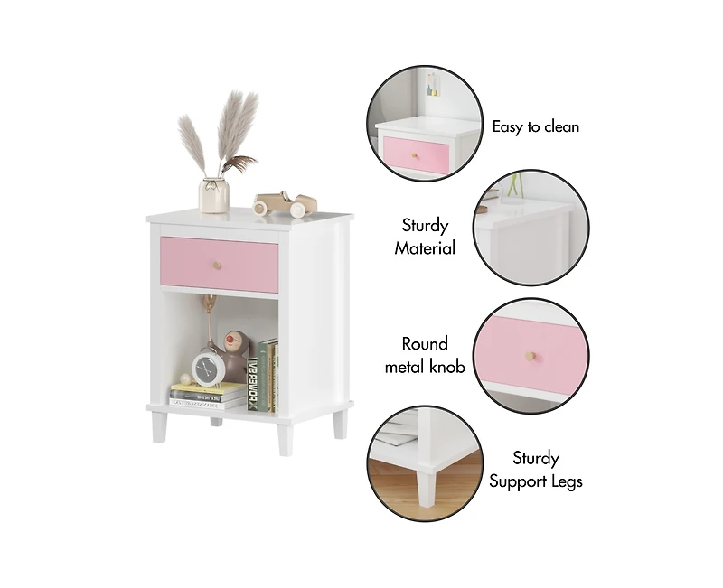 sumyeg Wooden Nightstand with One Drawer and Shelf