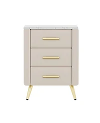 sumyeg Upholstered Wooden Nightstand with 3 Drawers and Metal Legs Handles