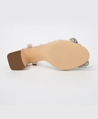 Berness Women's Fiora Rhinestone Embellished Butterfly Bow Block Heel Dress Sandals