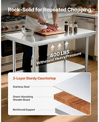 Sugift Stainless Steel Food Prep Worktable 24 x 35.4 in With Wheels for Commercial Use