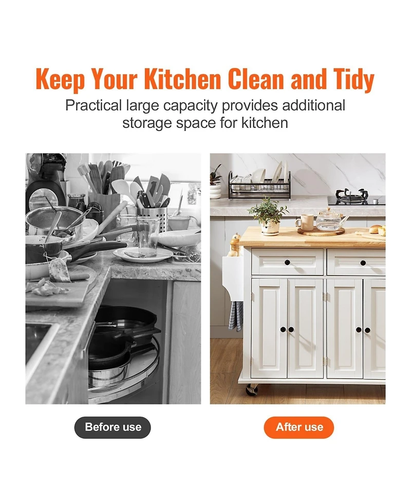 Sugift Kitchen Island Cart with Solid Wood Top 35.4in Width Mobile Storage Cabinet