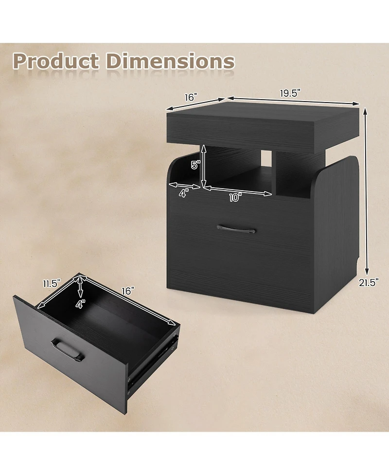 sumyeg Nightstand with Charging Station Modern Bedside Table for Living Room Bedroom Office