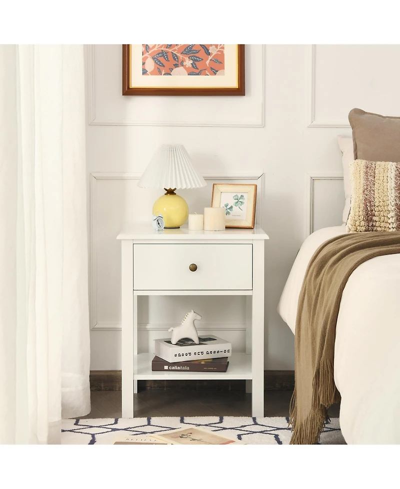 sumyeg Nightstand End Table with Drawer and Shelf