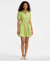 Lands' End Women's Elbow Sleeve Eyelet Knee Length Shirt Dress