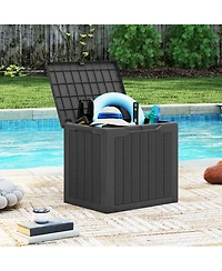 Slickblue Outdoor Storage Box 25 Gallon Deck with Lockable Lid and Wicker-woven