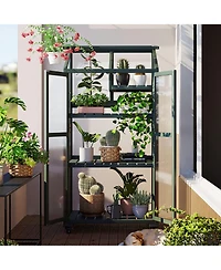 sumyeg 62inch Outdoor Height Wood Large Greenhouse Balcony Portable Cold Frame with Wheels and Adjustable Shelves