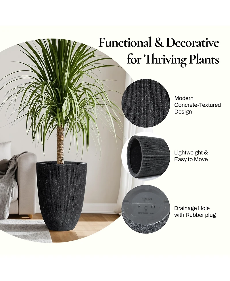 LuxenHome 2-Piece Tall Tapered Round Plastic Planters Set