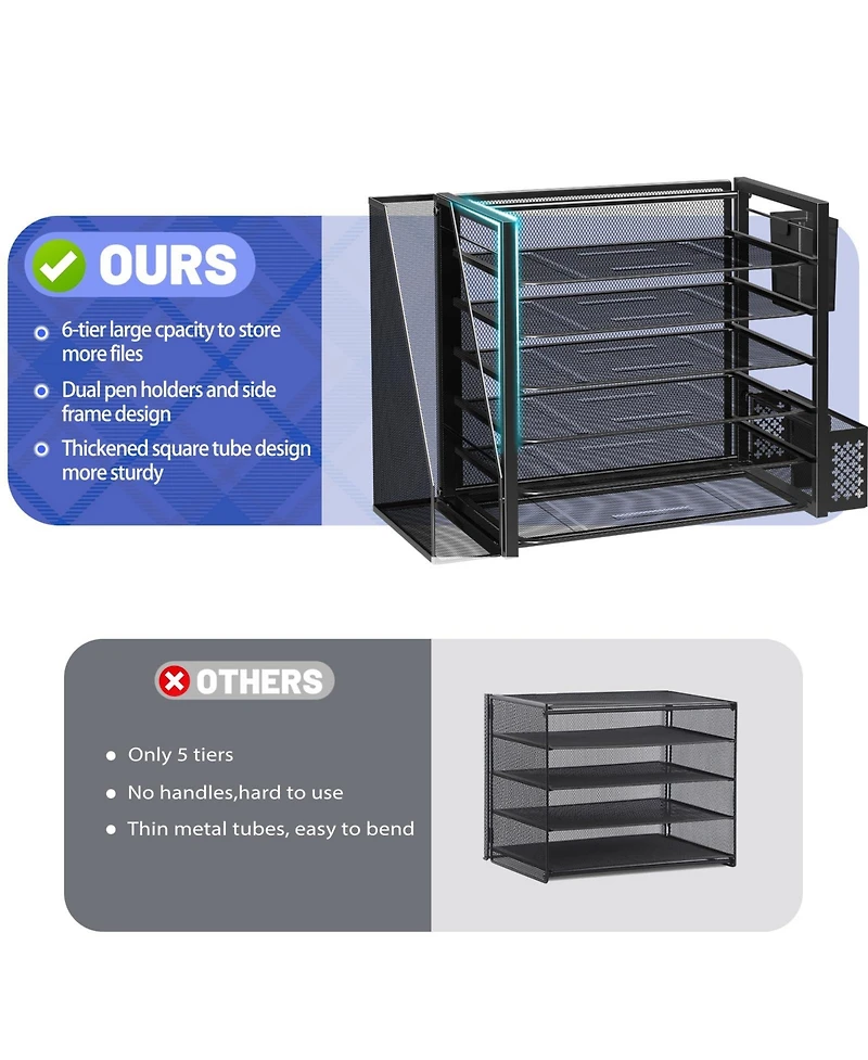 Gnuadz 6 Tier Desk File Organizer Letter Tray Pen Holder
