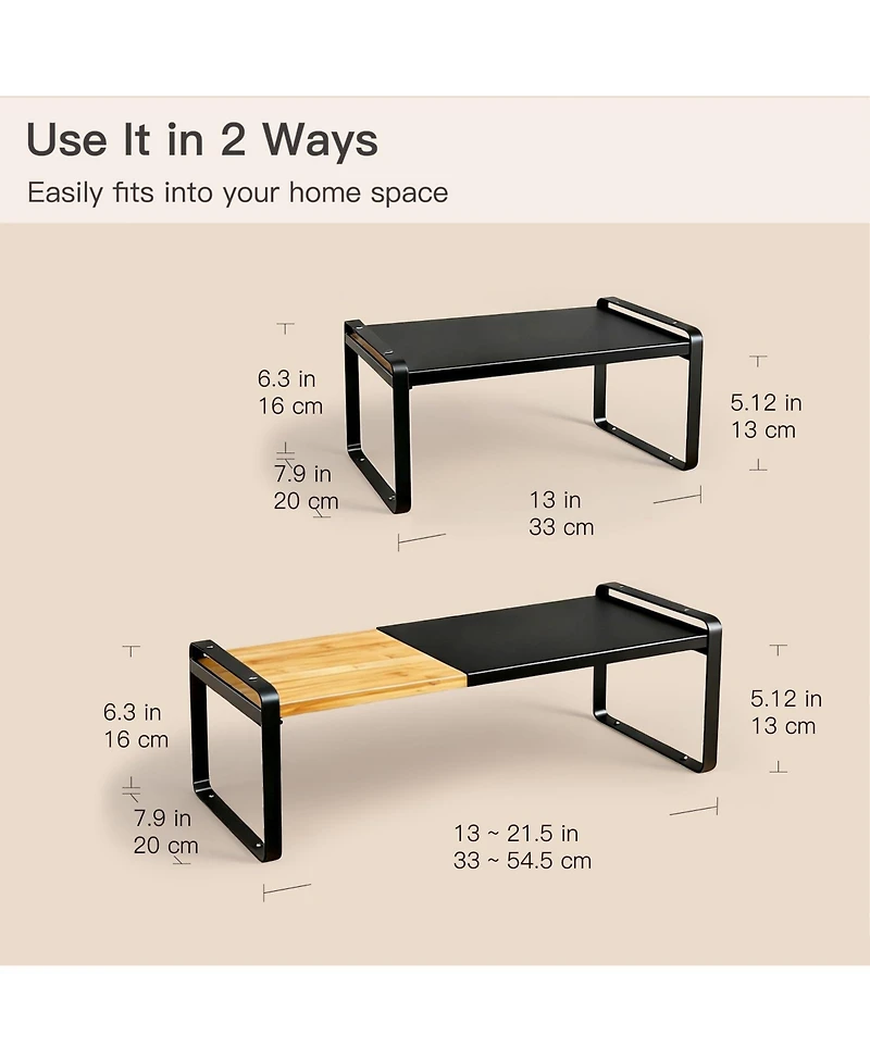 Yigii Expandable Stackable Cabinet Shelf Organizer Anti-slip Kitchen Pantry Closet Shoe Storage Adjustable