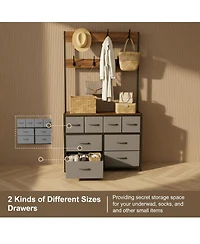 Yigii Tall Fabric Dresser 8 Drawers 6 Hooks Chest Bedroom Storage Organizer Space Saving Easy Assembly