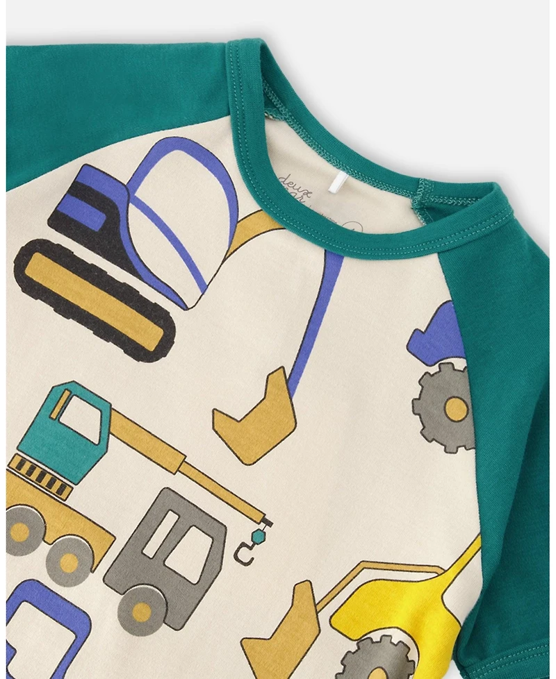 Deux par Deux Little Boys Cotton Two-Piece Pyjama Set Beige Truck Print