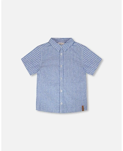 Deux par Deux Little Boys Printed Chambray Short-Sleeve Shirt Blue Denim Stripes