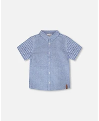 Deux par Deux Little Boys Printed Chambray Short-Sleeve Shirt Blue Denim Stripes