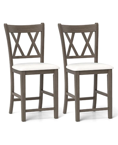 Gouun 24 in Cross-Back Linen Fabric Counter Height Bar Stool Set of 2 with Upholstered Seat