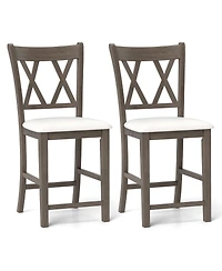 Gouun 24 in Cross-Back Linen Fabric Counter Height Bar Stool Set of 2 with Upholstered Seat