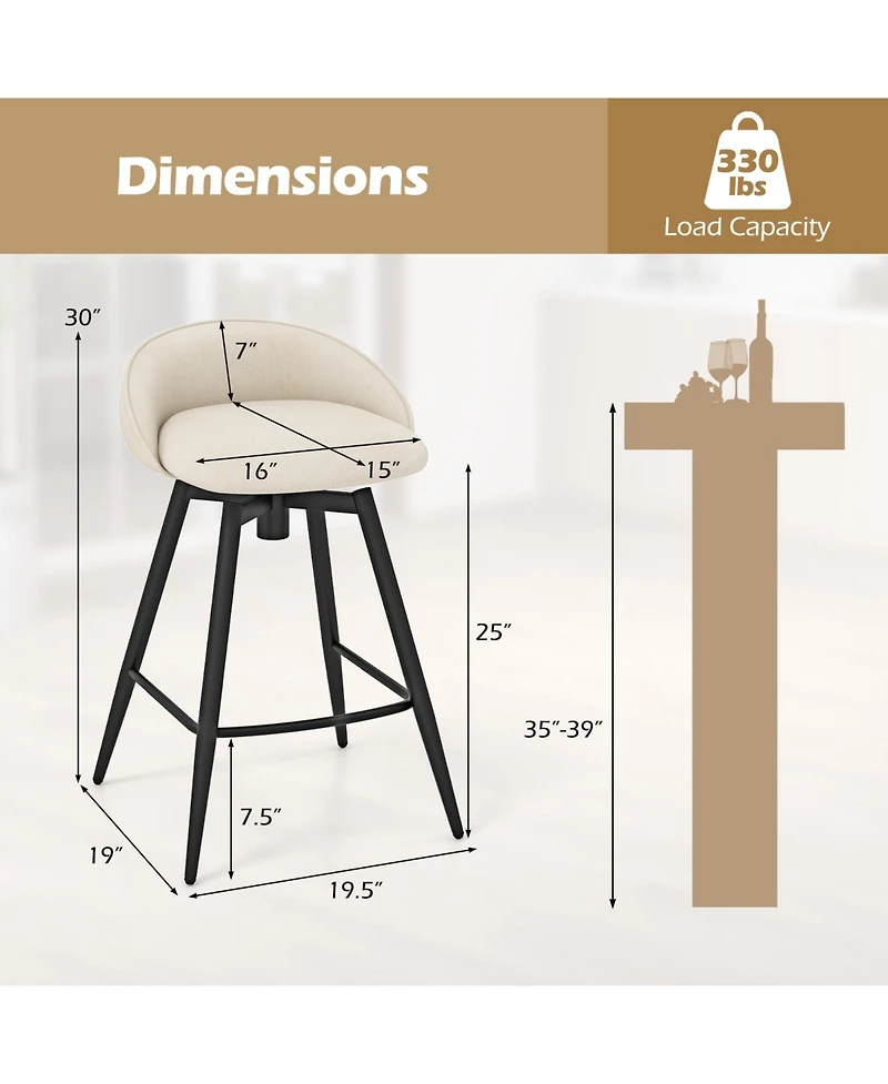 Gouun 25 in Upholstered Counter Height Bar Stool Set of 2 withFootrest and Backrest