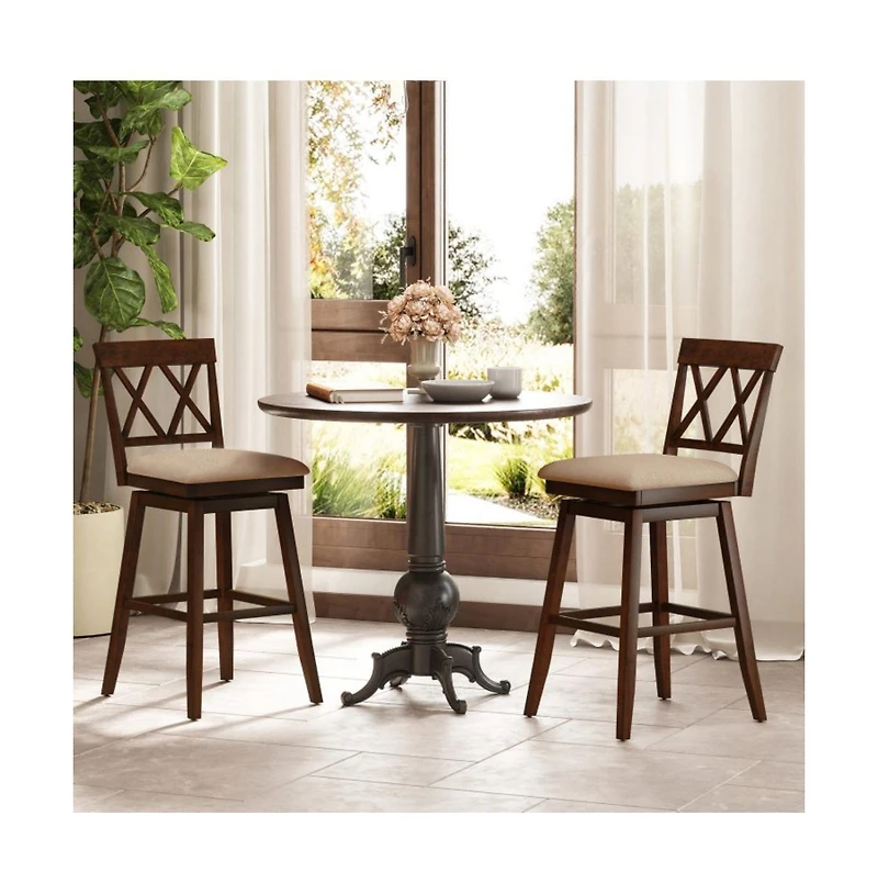 Gouun 29 in Swivel Bar Height Stool Set of 2 with Linen Upholstered Seat and Curved Backrest