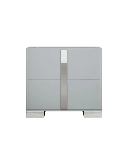 sumyeg Elegant Mirrored Nightstand with Metal Foot and 2 Drawers