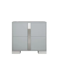 sumyeg Elegant Mirrored Nightstand with Metal Foot and 2 Drawers
