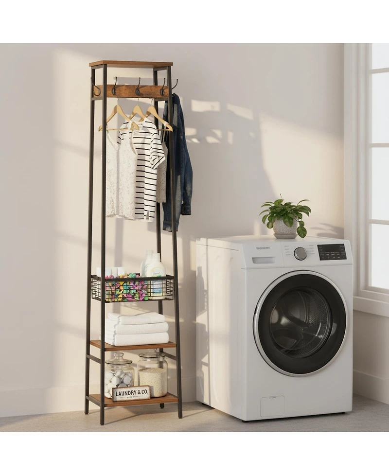 Yigii Freestanding Hall Tree Coat Rack 7 Hooks 3 Shelves Industrial Style