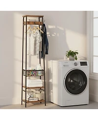 Yigii Freestanding Hall Tree Coat Rack 7 Hooks 3 Shelves Industrial Style