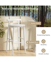 Gymax Bar Height Stools Set of 2 Bar Chair w/ Acacia Wood Frame Supporting Legs