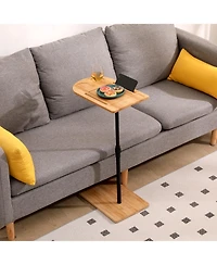 sumyeg Adjustable Bamboo C-Shaped Couch Tray Table Coffee Table with Oval and Rectangle Design