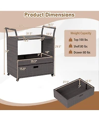sumyeg Outdoor Wicker Bar Cart with Tempered Glass Top