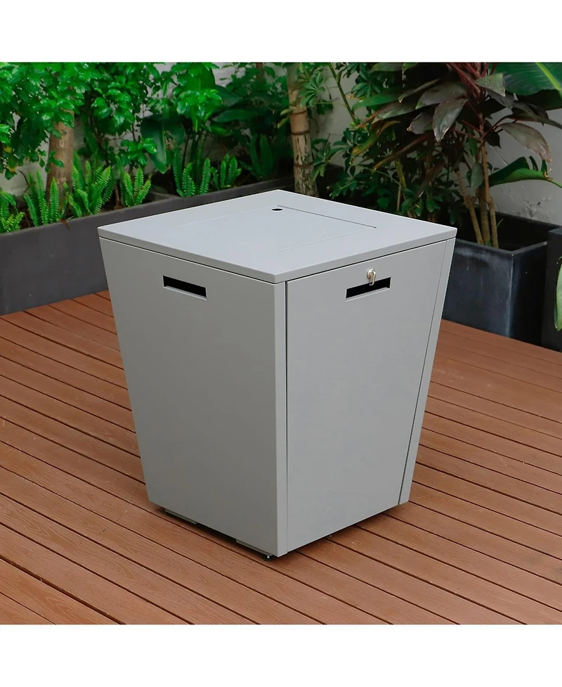 LeisureMod Chelsea 32" Modern Gas Fire Pit Table 37,000 Btu Propane Steel Outdoor with Tempered Glass Wind Guard and Lid for Patio