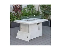 LeisureMod Chelsea Propane Fire Pit 44 Inch 55,000 Btu Auto-Ignition Gas Fire Pit Table with lid, Wind Guard and Decorative Stones Aluminum Frame