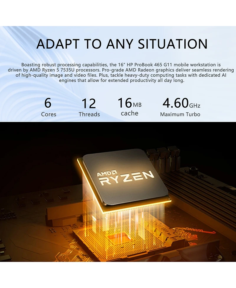 Hp ProBook 465 16" Traditional Laptop Amd Ryzen 5 16GB Ram Amd Radeon Graphics 512GB Ssd Storage Windows 11 Pro 60Hz