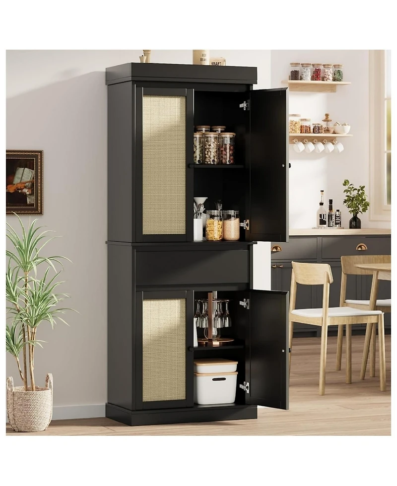 gaomon Rattan Kitchen Pantry Cabinet with Doors and Adjustable Shelves