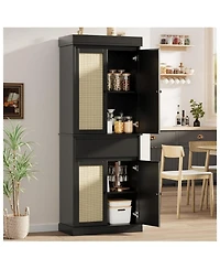 gaomon Rattan Kitchen Pantry Cabinet with Doors and Adjustable Shelves
