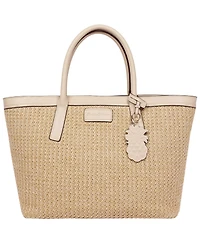 Tommy Bahama Raffia and Pu Large Logo Tote – Woven Straw Beach Tote with Pineapple Charm