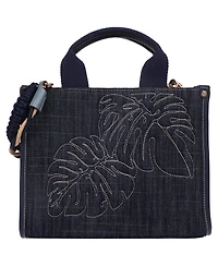 Tommy Bahama Dorothy Medium Denim Tote – Embroidered Leaf Convertible Top Handle and Crossbody Bag