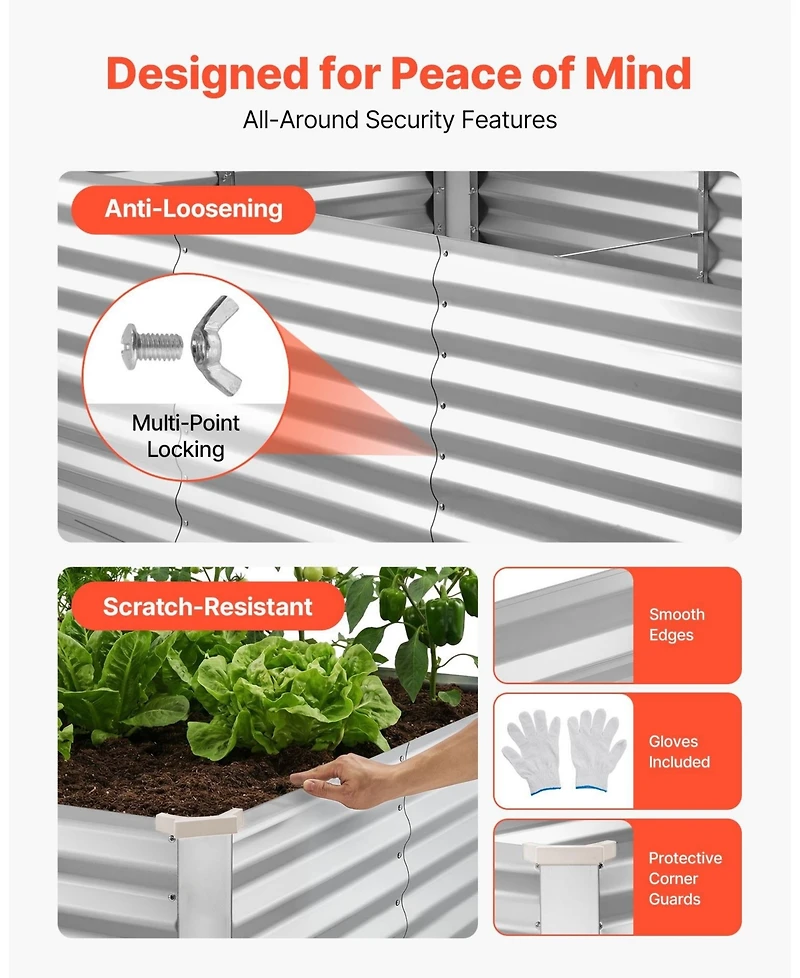 Sugift Galvanized Raised Garden Bed 8 x 4 x 3 ft Rectangular Elevated Planter Box for Vegetables