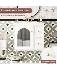 Sillysis 24" Wall Mount Bathroom Vanity with Glass Door, Ceramic Sink & 2 Drawers, Space Saving Storage for Small Bathrooms-Sillysis