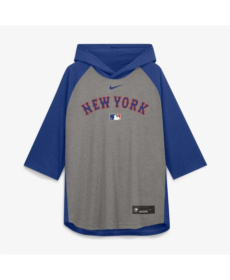 Nike Men's Gray New York Mets Authentic Collection Flux Dri-fit Raglan 3/4-Sleeve Hoodie