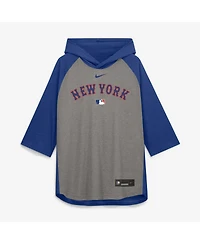 Nike Men's Gray New York Mets Authentic Collection Flux Dri-fit Raglan 3/4-Sleeve Hoodie