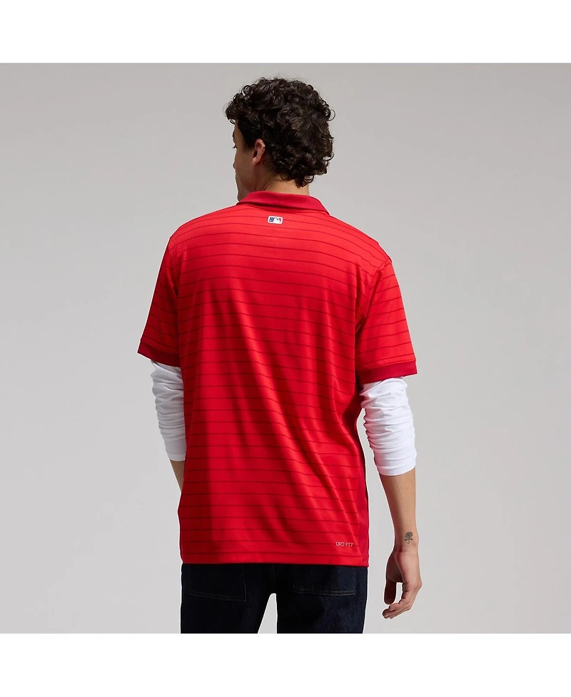 Nike Men's Red Atlanta Braves Authentic Collection Striped Victory Dri-fit Polo Shirt