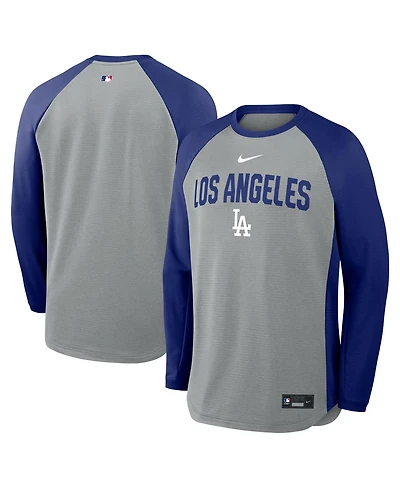 Nike Men's Heather Charcoal Los Angeles Dodgers Authentic Collection Raglan Dri-fit Sweatshirt