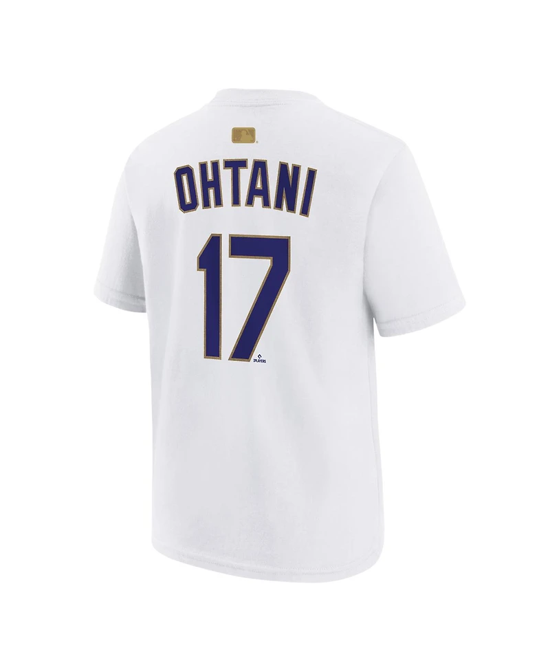 Nike Big Boys and Girls Shohei Ohtani White Los Angeles Dodgers 2026 Gold Collection Name Number T-Shirt