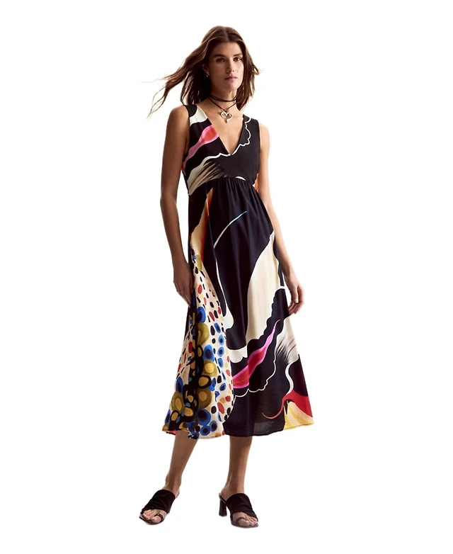desigual midi dress Desigual, Flocked Midi Dress, Polyester, Green, XL