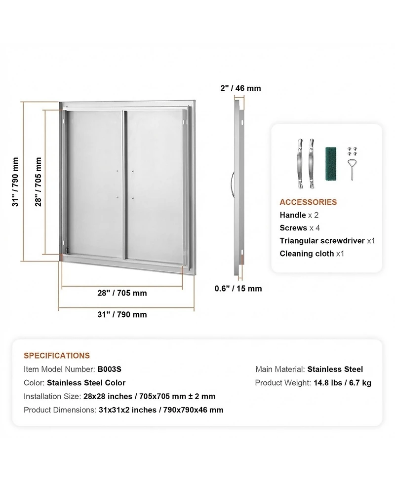 Sugift Double Stainless Steel Bbq Access Door 31W x 31H in for Bbq Island Grilling