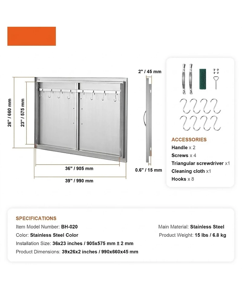 Sugift Double Stainless Steel Bbq Access Door 39W x 26H in for Bbq Island Grilling
