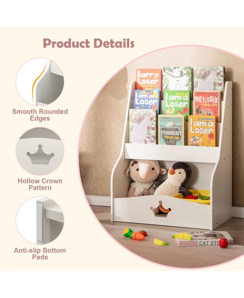 Gouun 4-Tier Kids Bookshelf with Shelves and Compartment for Toddlers